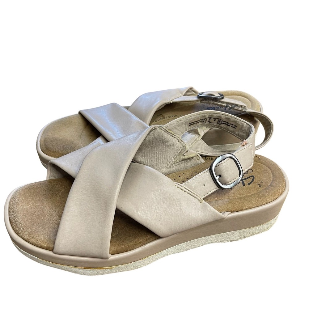 Clarks Collection Arla Glitz Beige Slingback Platform Sandals Womens 8‎ M